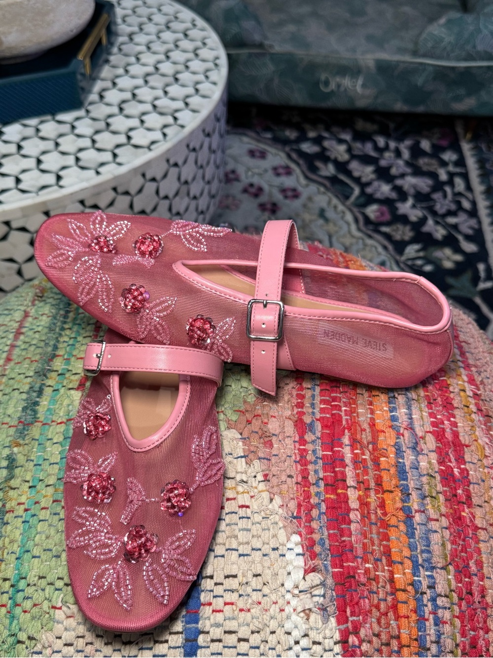 🌸 MOST WANTED Steve Madden Pink Dreaming Beaded Mary Jane Flats 🌸 - Picture 4 of 9